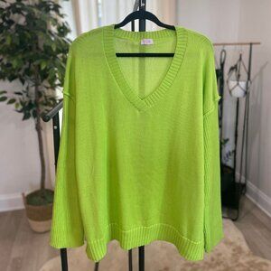 Pink Lily Neon Green V-Neck Cowl Sweater